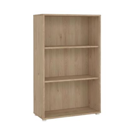 Front. FurniFact - Adjustable 3 Shelf Bookcase with Open Storage and Levelers in Hickory - Brown.