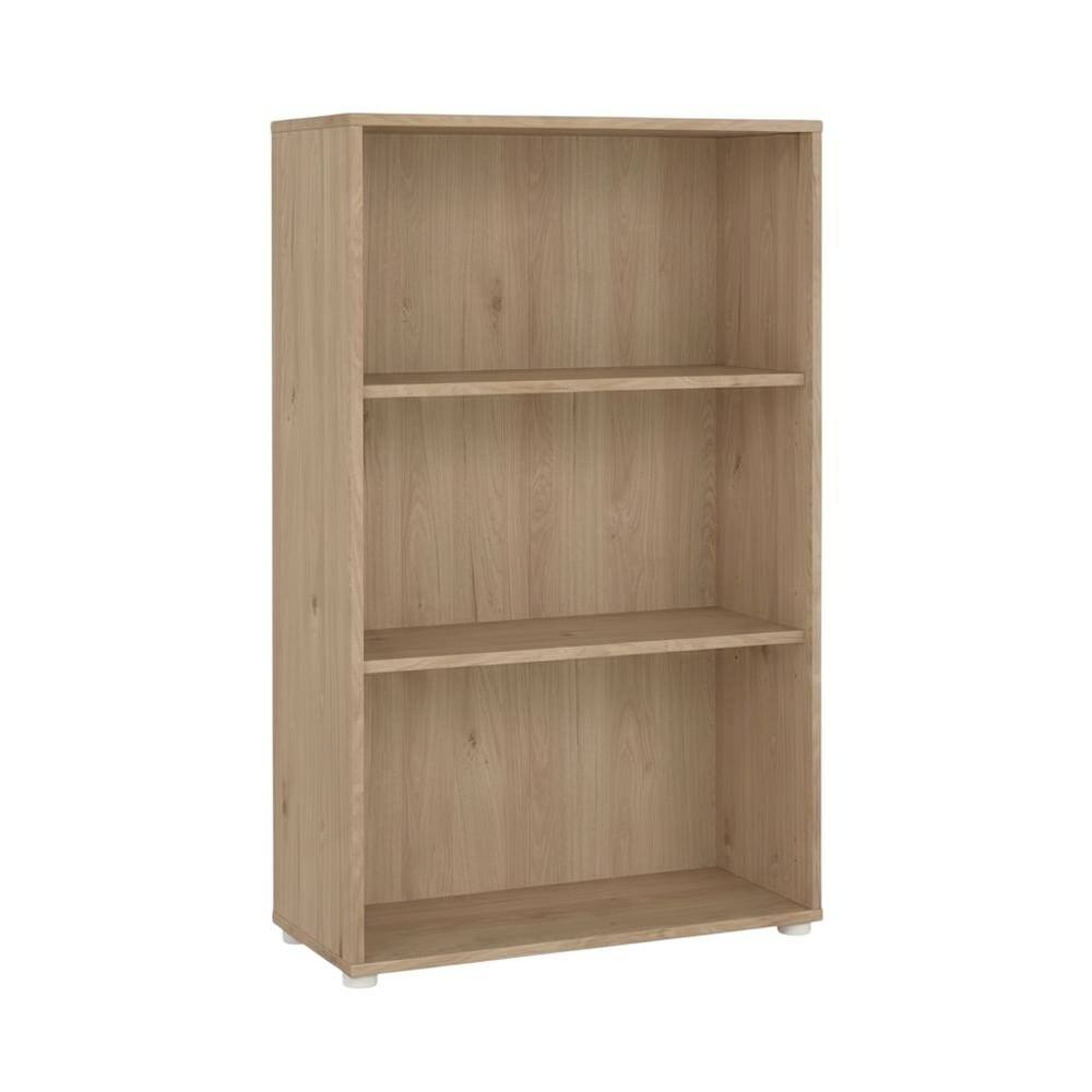 Front. FurniFact - Adjustable 3 Shelf Bookcase with Open Storage and Levelers in Hickory - Brown.