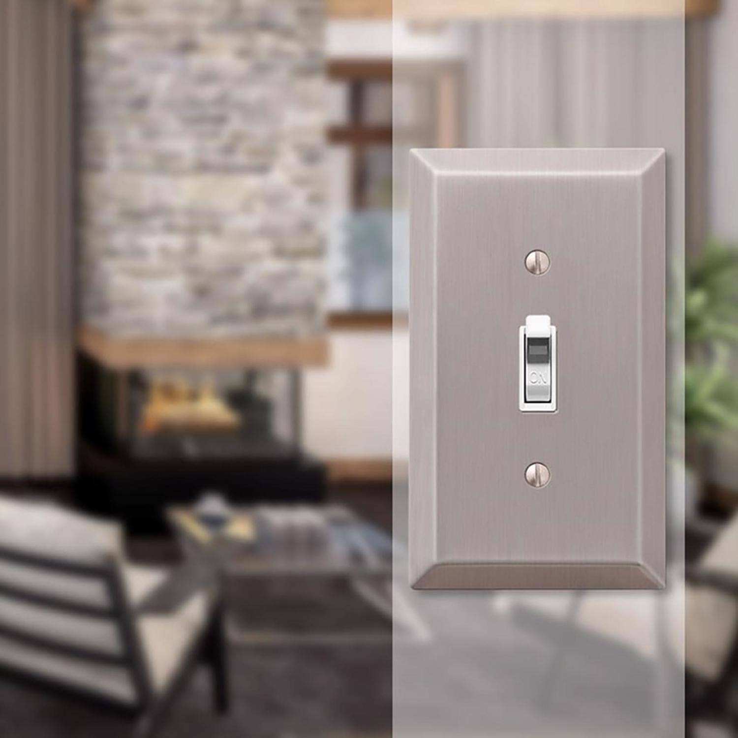 Left. AMERELLE - Amerelle Century Brushed Nickel 1 gang Stamped Steel Toggle Wall Plate 1 pk - Nickel.