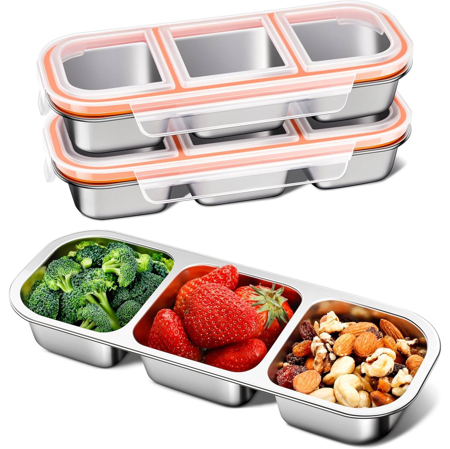 Front. Giantpower - 3 Pack Stainless Steel Snack Container, Leek Proof Metal Bento Lunch Box - silver.