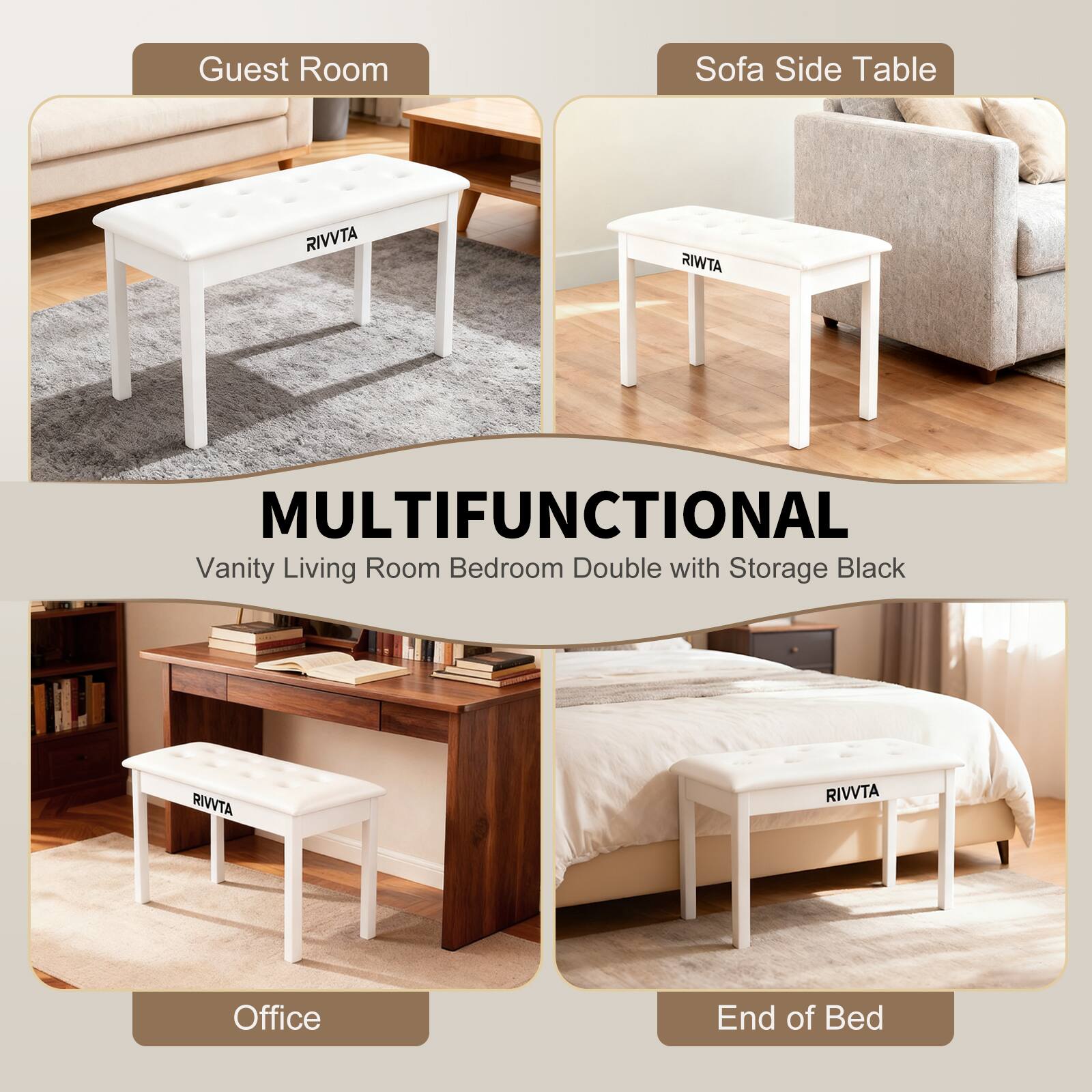 Guest Room Sofa Side Table RIVVTA MULTIFUNCTIONAL Vanity Living Room Bedroom Double with Storage Black Office End of Bed