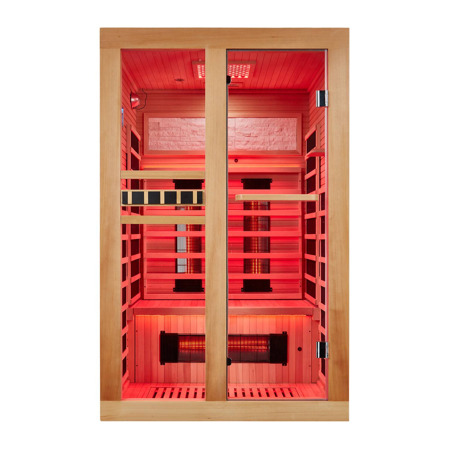 Alt View 8. U-HOMY - Premium 2-Person Canadian Hemlock Infrared Sauna with Red Light Therapy - Wood Color.
