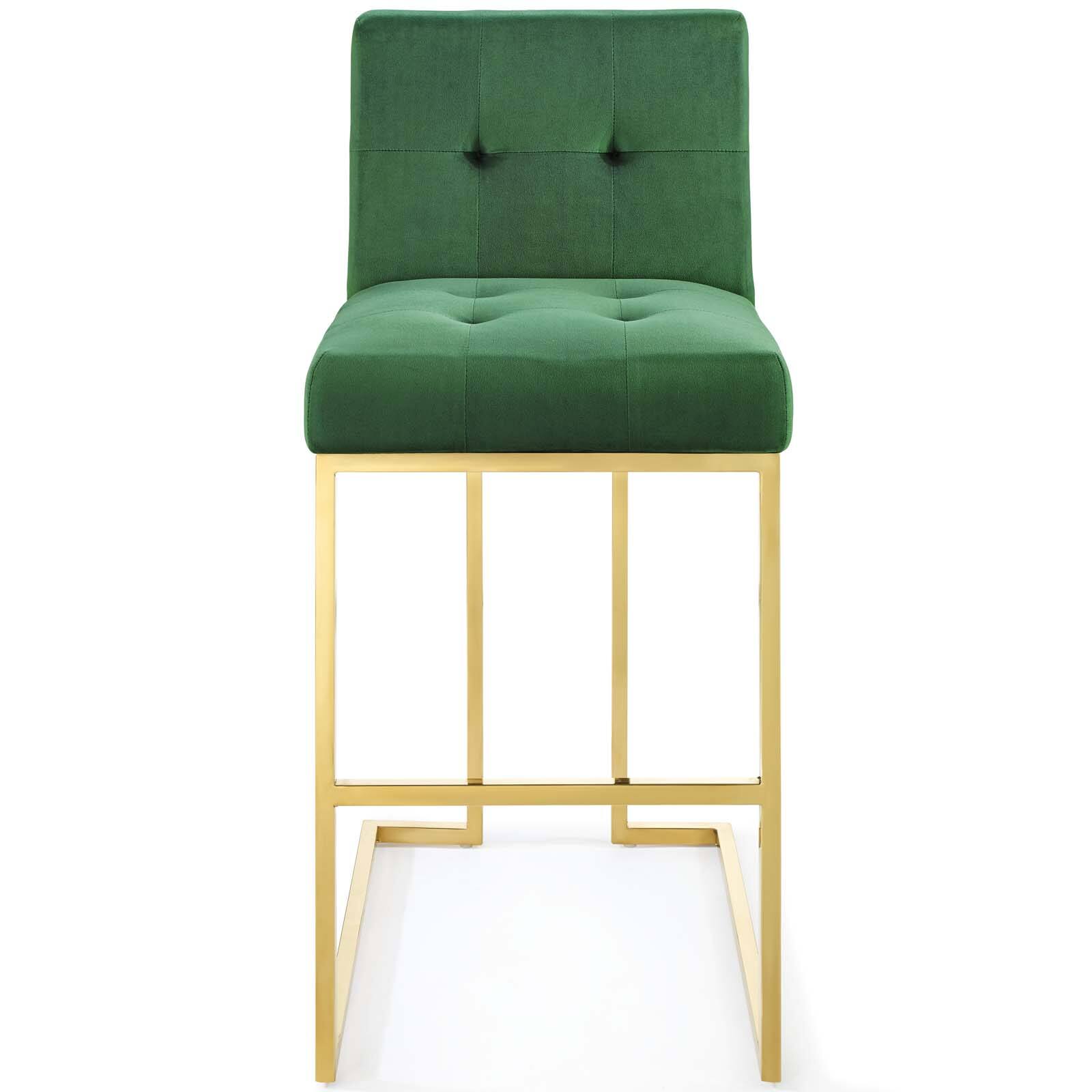 Alt View 2. Modway - Privy Gold Stainless Steel Performance Velvet Bar Stool by Modway - Gold Emerald.