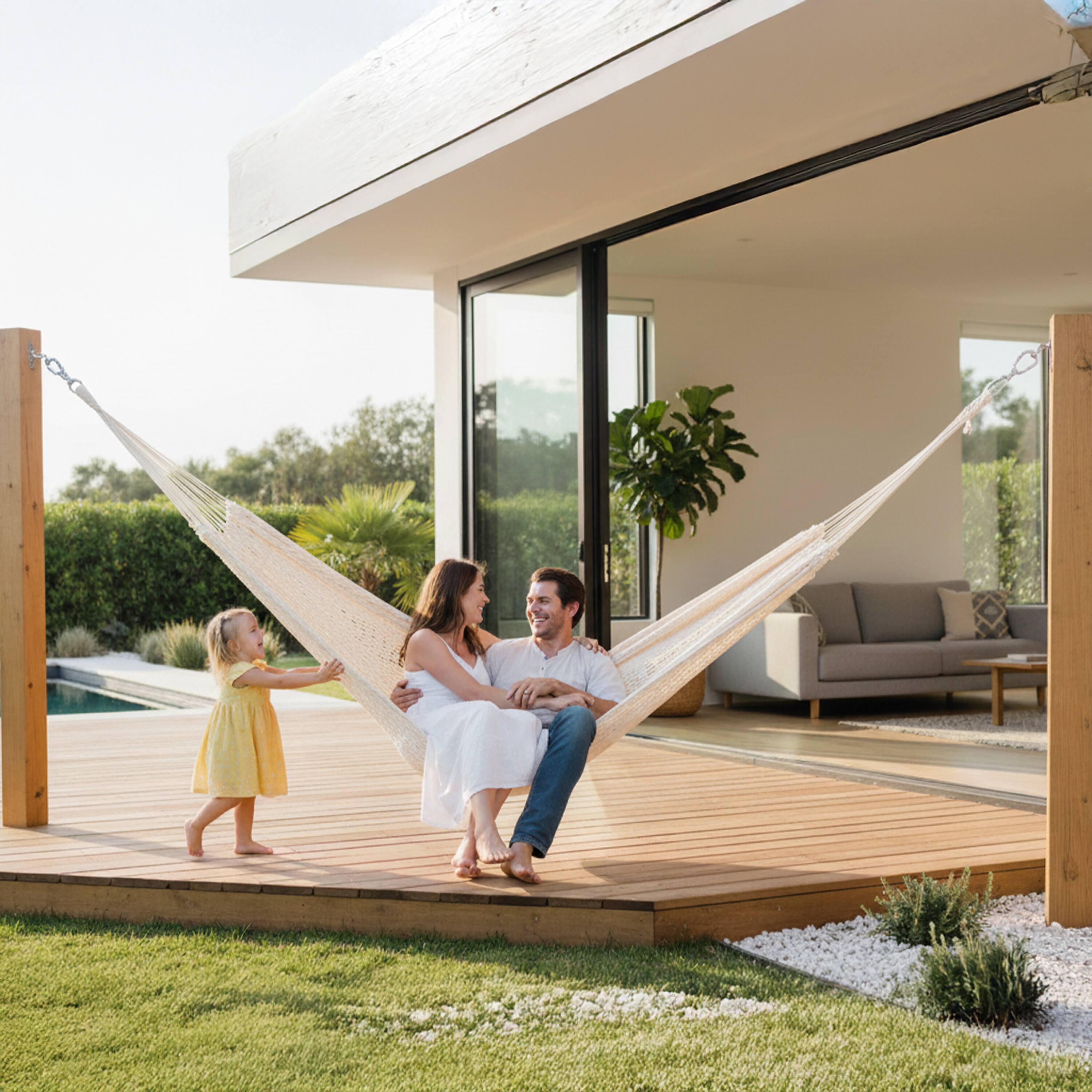Alt View 8. Sunnydaze - 2-Person Cotton and Nylon Woven Fabric Hammock - Natural.