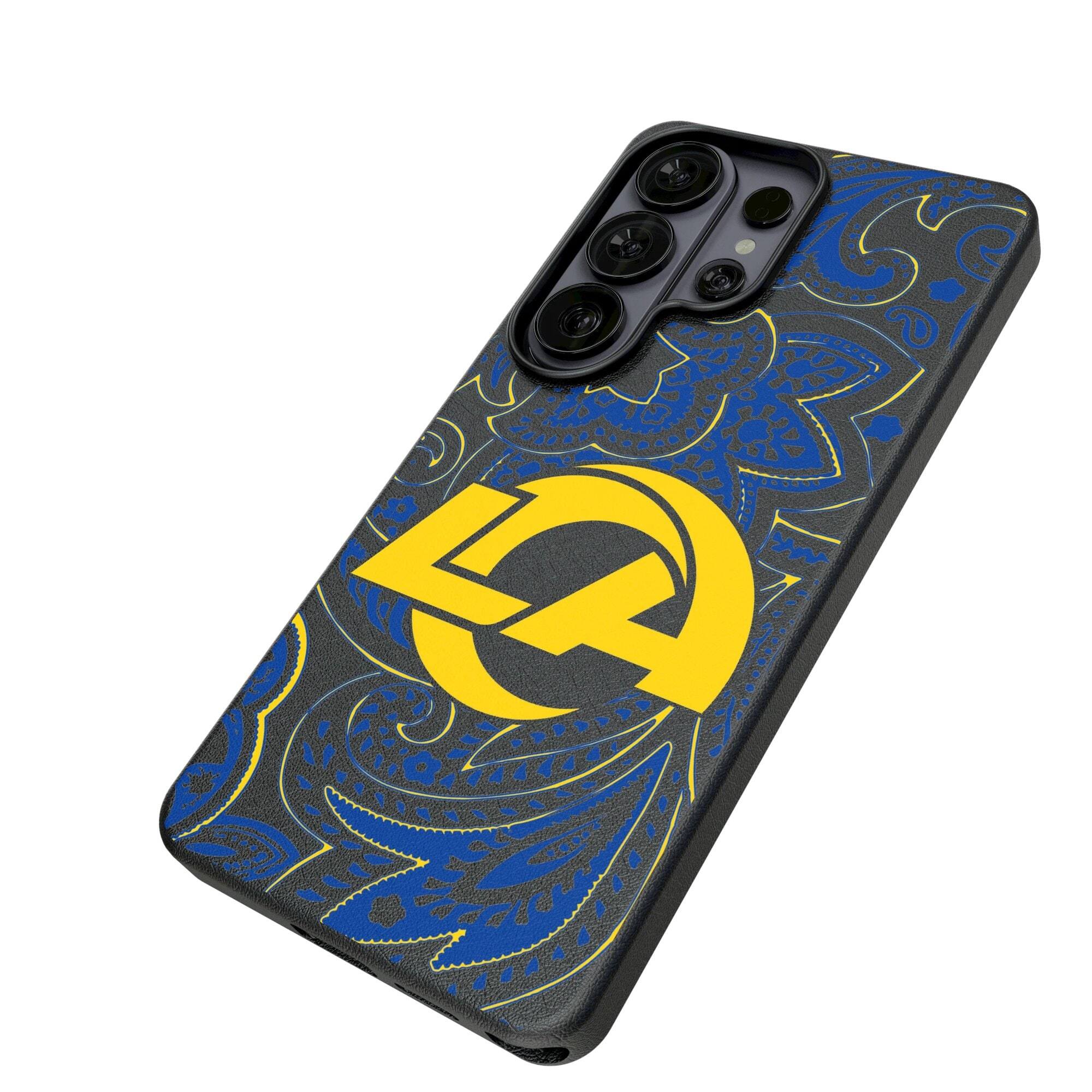 Alt View 1. Keyscaper - Los Angeles Rams Paisley Galaxy Magnetic Bump Case - S25 Ultra - Black.