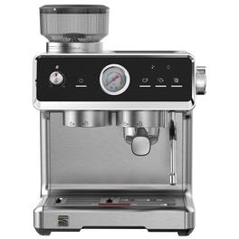 Kenmore - Elite Auto-Tamping Espresso Machine With Grinder | Hands-Free Grind & Tamp Semi-Automatic Coffee Maker | 15 Bar - Black/Silver