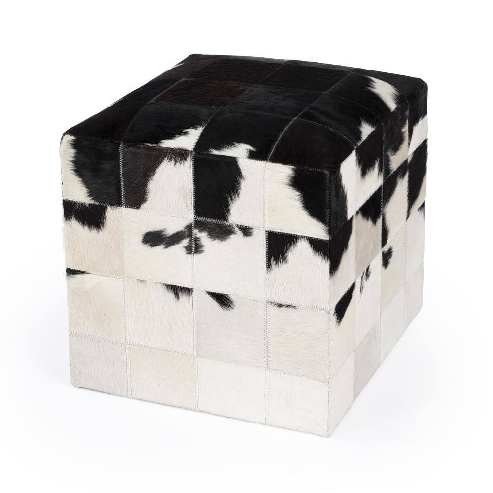 Alt View 2. Butler Specialty - Victorian Hair on Hide Cube Ottoman - Black And White.