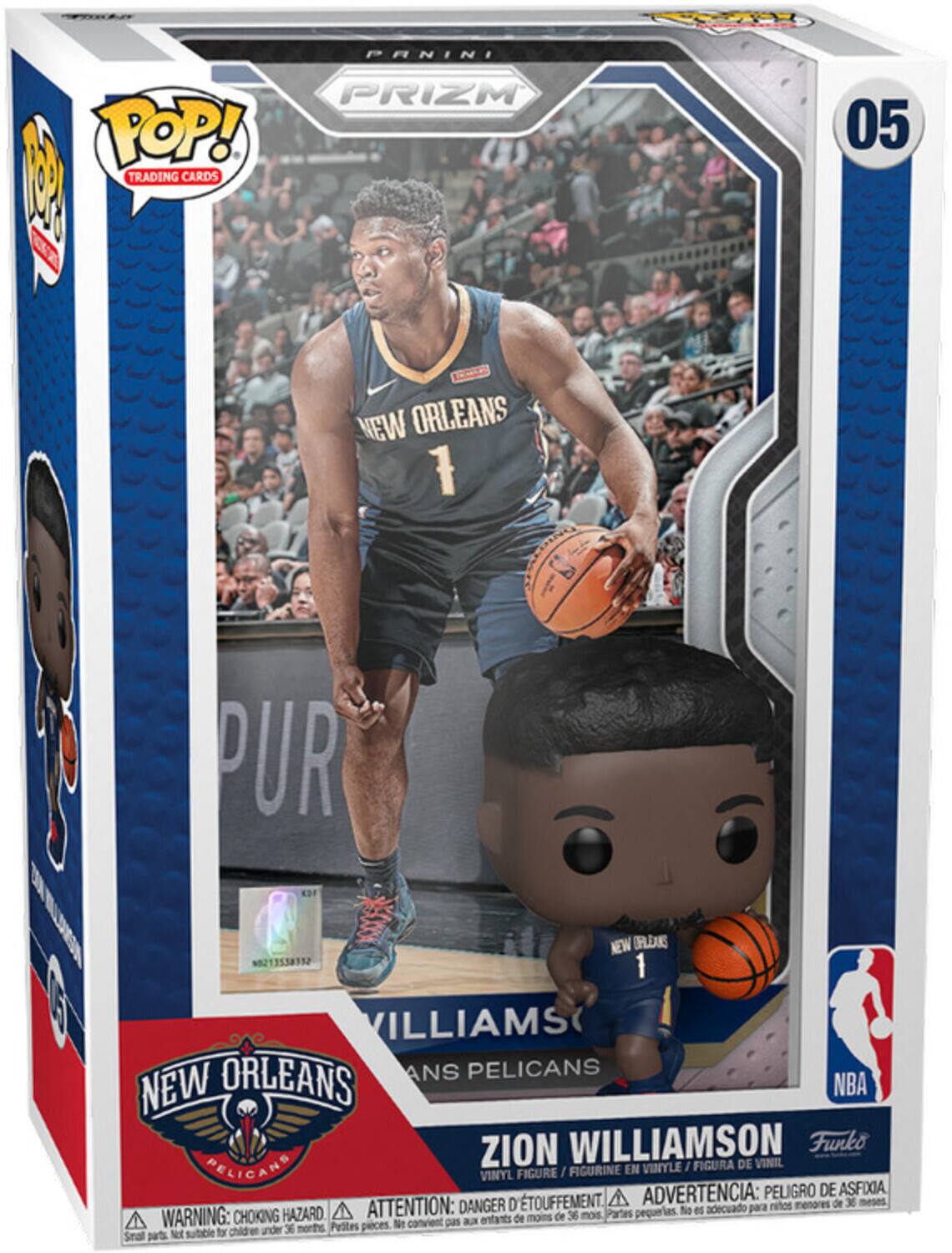 noting PANINI PRIZM POP! 1 TRADING CARDS 05 NEW ORLEANS 1 PUR NEW ORLEANS 0213538352 1 VILLIAMS ORLEANS ANS PELICANS NEW NBA ZION WILLIAMSON Funko PELICANS VINYLE I FIGURA DE VINIL FIGURE / FIGURINE EN VINYL ADVERTENCIA: PELIGRO DE ASFIXIA ATTENTION: DANGER D ETOUFFEMENT ies No es adecuado para retos menores de 36 WARNING: CHOKING HAZARD atratro de moins de 36 mos Partes pequeias. N canvient pas a children under % nerths Putles pices Smal paS Net sutable for