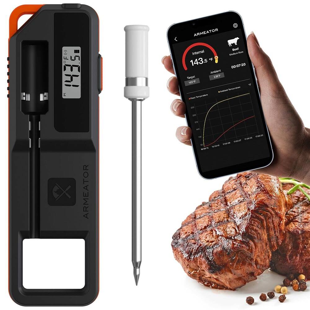 Sure, here is the corrected and grouped text from the image:

---

**ARM EATOR**

**Internal Meat Thermometer**

**143.5°F**

**Ambient Temperature: 238°F**

**Target: 165°F**

**Beef - Medium Rare**

**00:07:20**

**Action Temperature Graph**

**ARMEATOR**

---

**Internal Meat Thermometer**

**143.5°F**

**Ambient Temperature: 238°F**

**Target: 165°F**

**Beef - Medium Rare**

**00:07:20**

**Action Temperature Graph**

---

**ARMEATOR**

---

**Internal Meat Thermometer**

**143.5°F**

**Ambient Temperature: 238°F**

**Target: 165°F**

**Beef - Medium Rare**

**00:07:20**

**Action Temperature Graph**

---

**ARMEATOR**

---

**Internal Meat Thermometer**

**143.5°F**

**Ambient Temperature: 238°F**

**Target: 165°F**

**Beef - Medium Rare**

**00:07:2