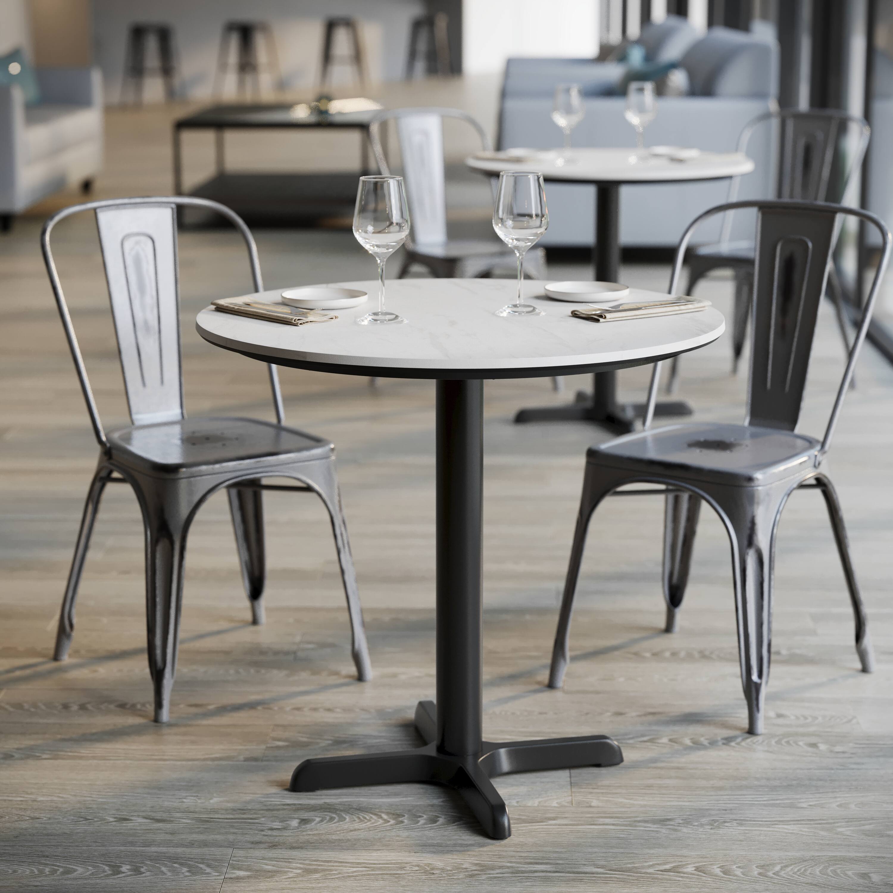 Alt View 4. Emma + Oliver - PureShield Tabletop with Seam-Free Surface Innovation and Table Height X-Base - White Faux Marble/Black Base.