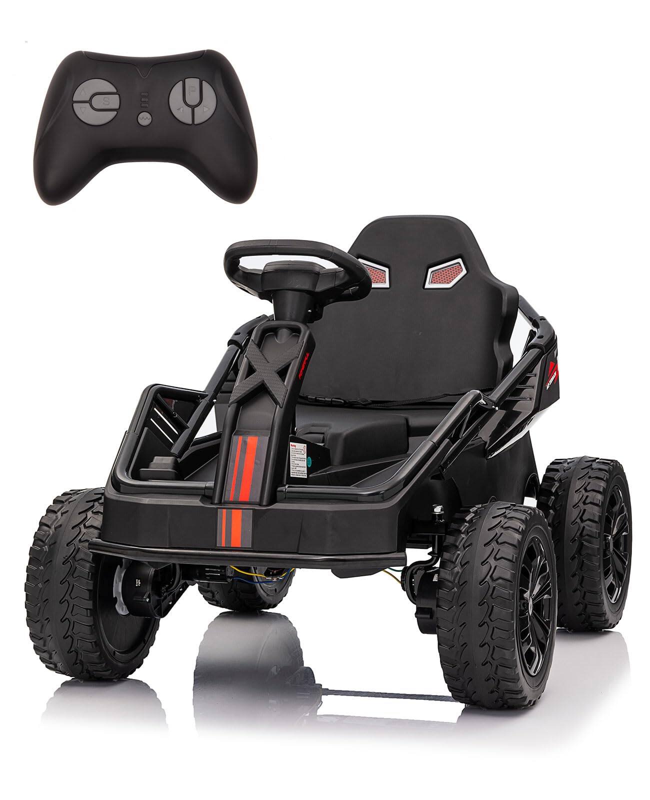 GARVEE - 24V Kids Electric Car, 200W 4x4 Ride-On Toy, Parent Control, Adjustable 16" Seat, 6MPH, 4 Shock Absorbers - Black