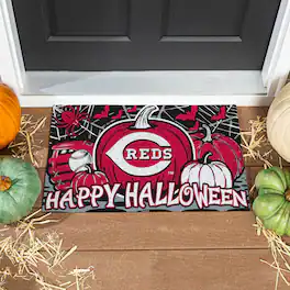 Evergreen Enterprises - Cincinnati Reds 28" x 16" Happy Halloween Turf Door Mat - Multicolor