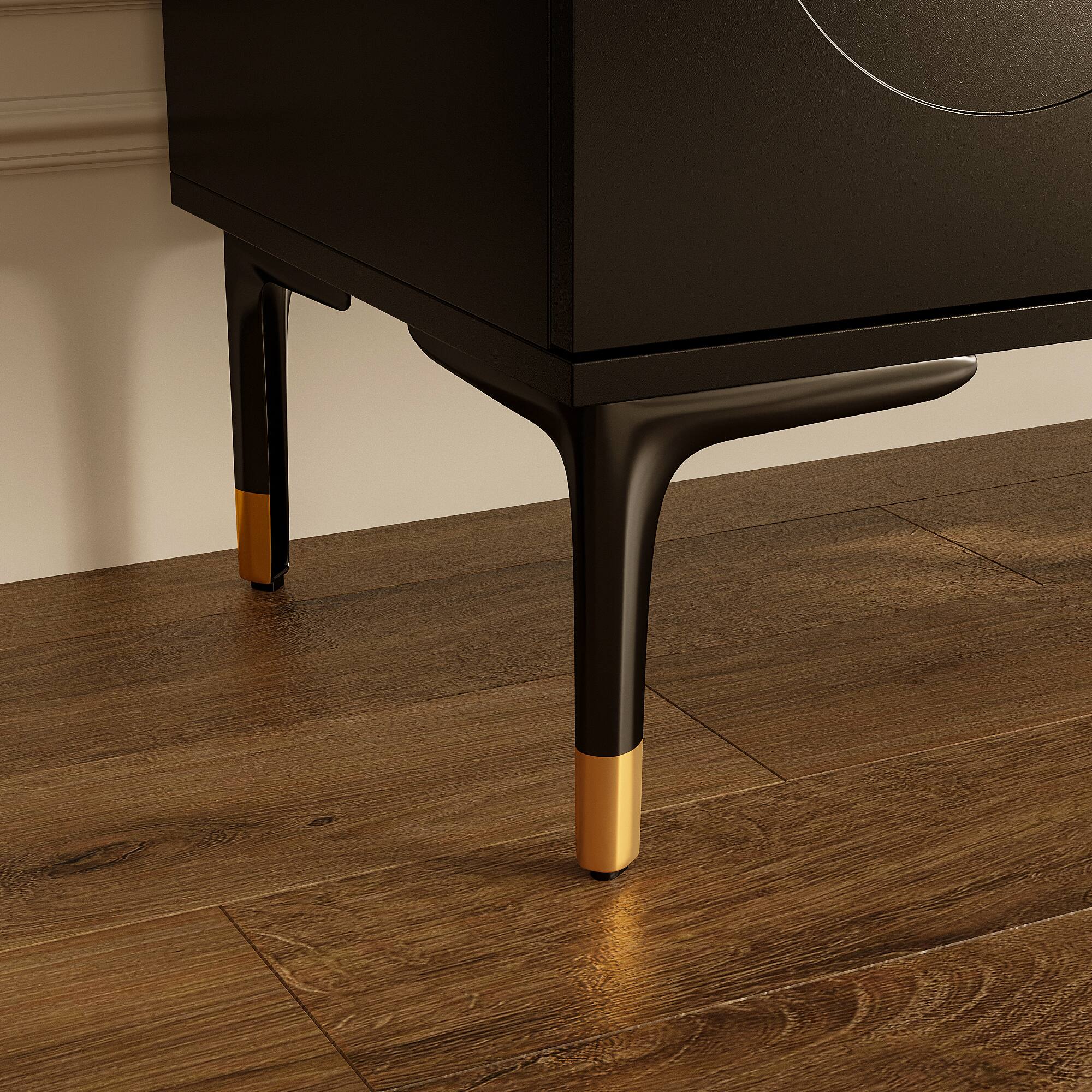 Alt View 5. Famapy - Famapy Retro - Modern TV Stand: Press - Open Doors & Patterned Flair - Black.