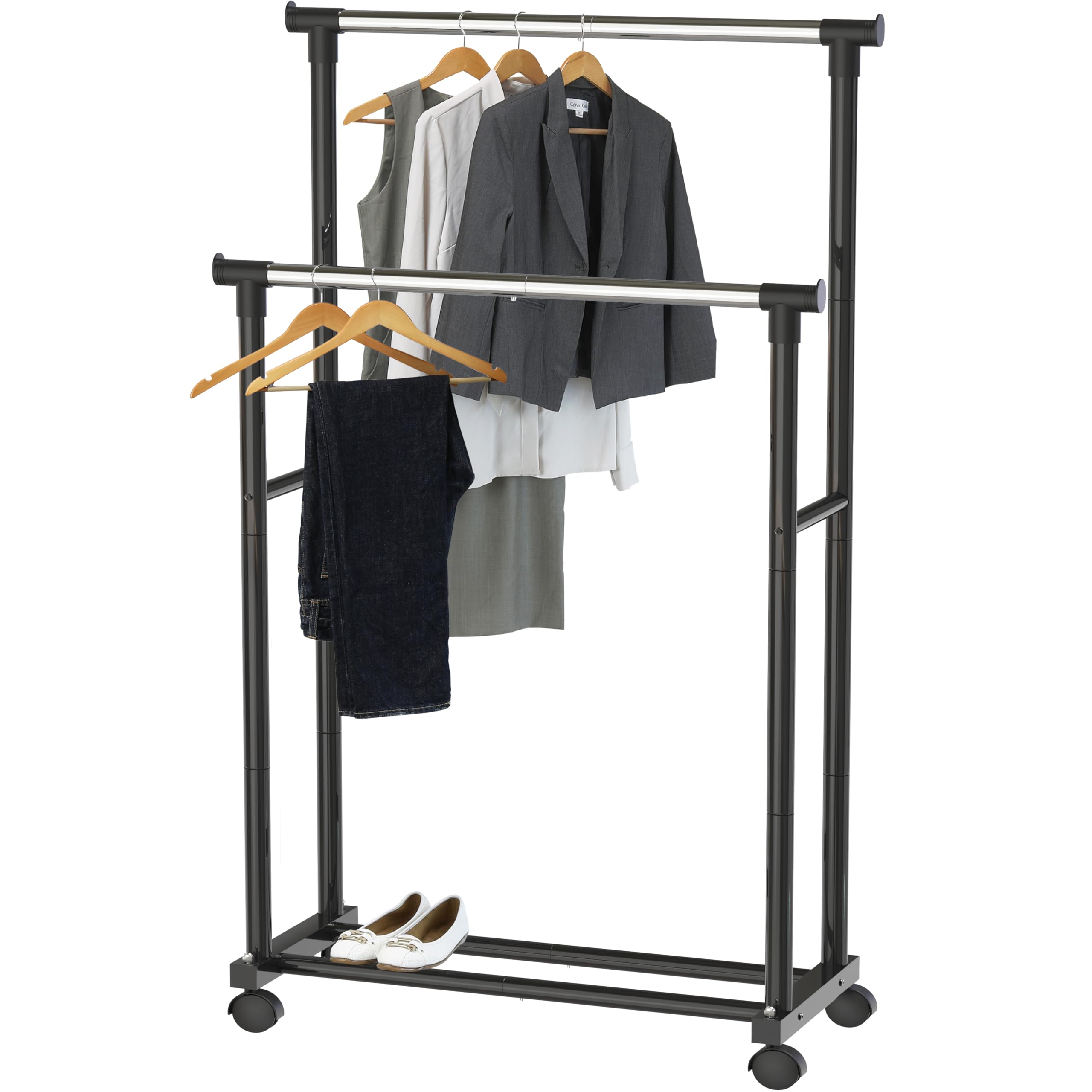 Front. Refined Abode Design - Double Rod Portable Clothing Hanging Garment Rack - Default.