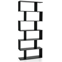 Gymax - 6 Tier S-Shaped Bookshelf Storage Display Bookcase Decor Z-Shelf - Black