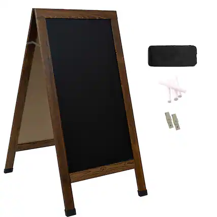 Front. Sunnydaze - 57" x 27" Chalkboard with Chalk and Eraser - Rustic Brown.