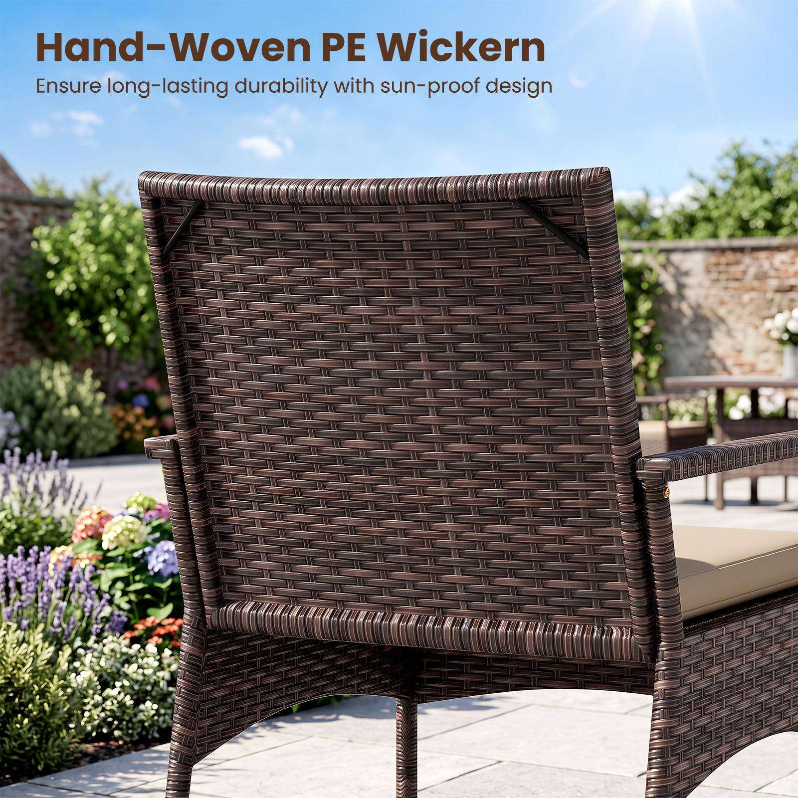 Hand-Woven PE Wicker  
Ensure long-lasting durability with sun-proof design