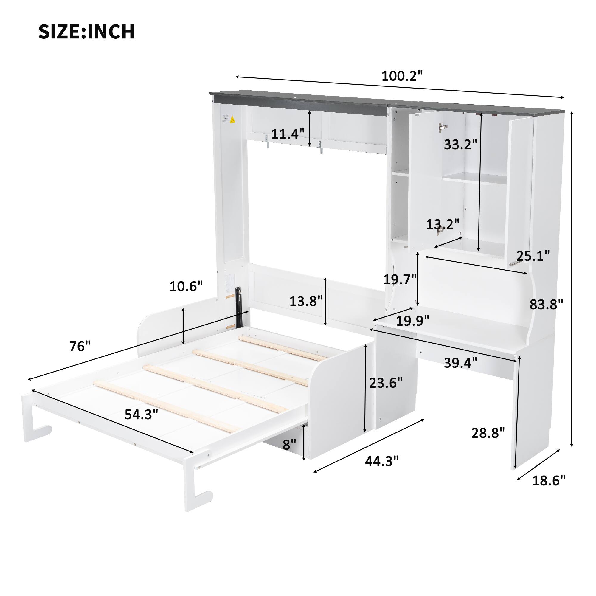 SIZE: INCH  
100.2" 11.4" 33.2" 13.2" 25.1" 10.6" 13.8" 19.7" 19.9" 83.8" 76" 23.6" 39.4" 54.3" 8" 44.3" 28.8" 18.6"