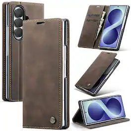 Dteck - Leather Wallet Case for Samsung Galaxy Z Fold8 Ultra Card Slots Flip Kickstand Magnetic Closure Shockproof Cover - Coffee