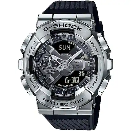 G-SHOCK CHRONOGRAPH
ADJUST
REVERSE
MUTE
SUN
CASIO
WR 20BAR
START-STOP
SPLIT
MODE
FORWARD
SNZ ALM SIG
SHOCK RESIST
PROTECTION