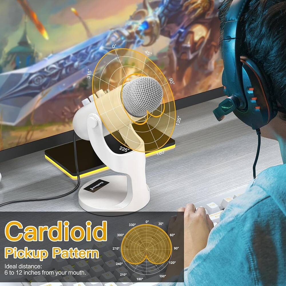 Alt View 1. MOSZAR LLC - White USB Gaming Microphone – Quick Mute, Noise Cancel & Gain Control Mic.