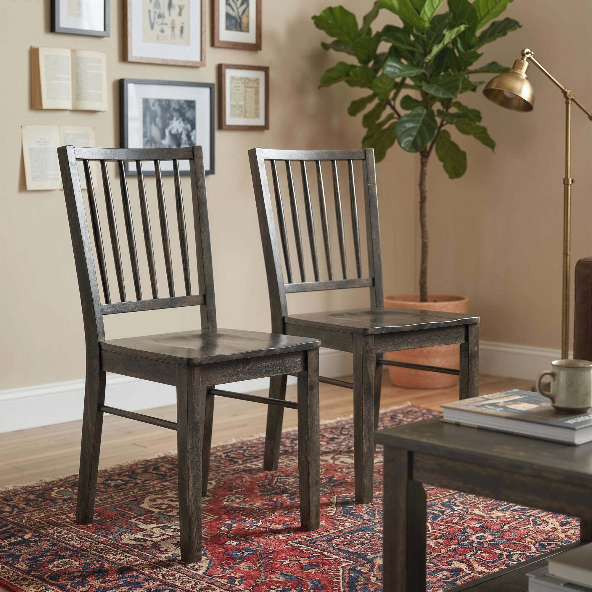 Alt View 7. Homcom - Chairs Set of 2 Ergonomic Solid Wood, Armless Kitchen Chairs with Rubberwood Legs - Charcoal Gray.