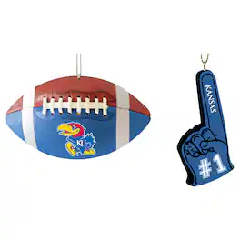 The Memory Company - Kansas Jayhawks Two-Pack Football & Foam Finger Ornament Set - Multicolor