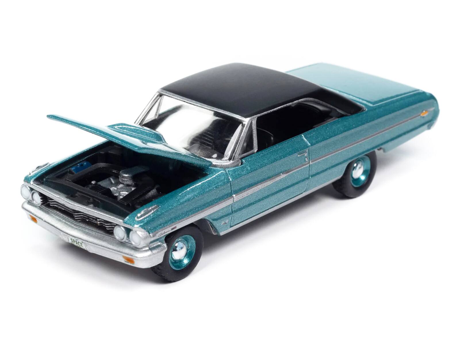 Left. Autoworld - 1964 Ford Galaxie 500 XL Dynasty Green Metallic with Black Top "Vintage Muscle" Series 1/64 - Dynasty Green Metallic.