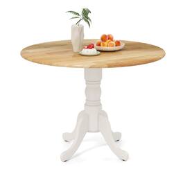 SlickBlue - Wood Dining Table with Round Tabletop and Stylish Trestle Legs - Natural, White