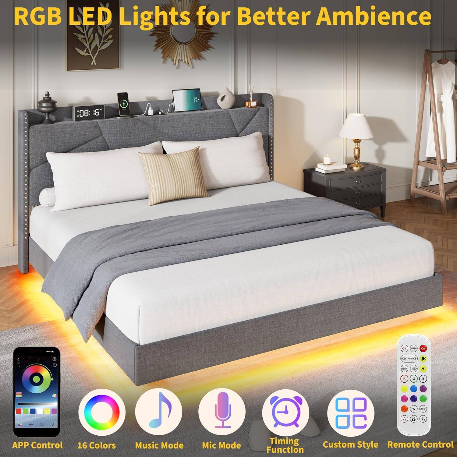 RGB LED Lights for Better Ambience

- APP Control
- 16 Colors
- Music Mode
- Mic Mode
- Timing Function
- Custom Style
- Remote Control