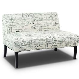 Hivvago - Modern Loveseat Sofa with Off-White Cursive Pattern Upholstery and Black Wood Legs - Black