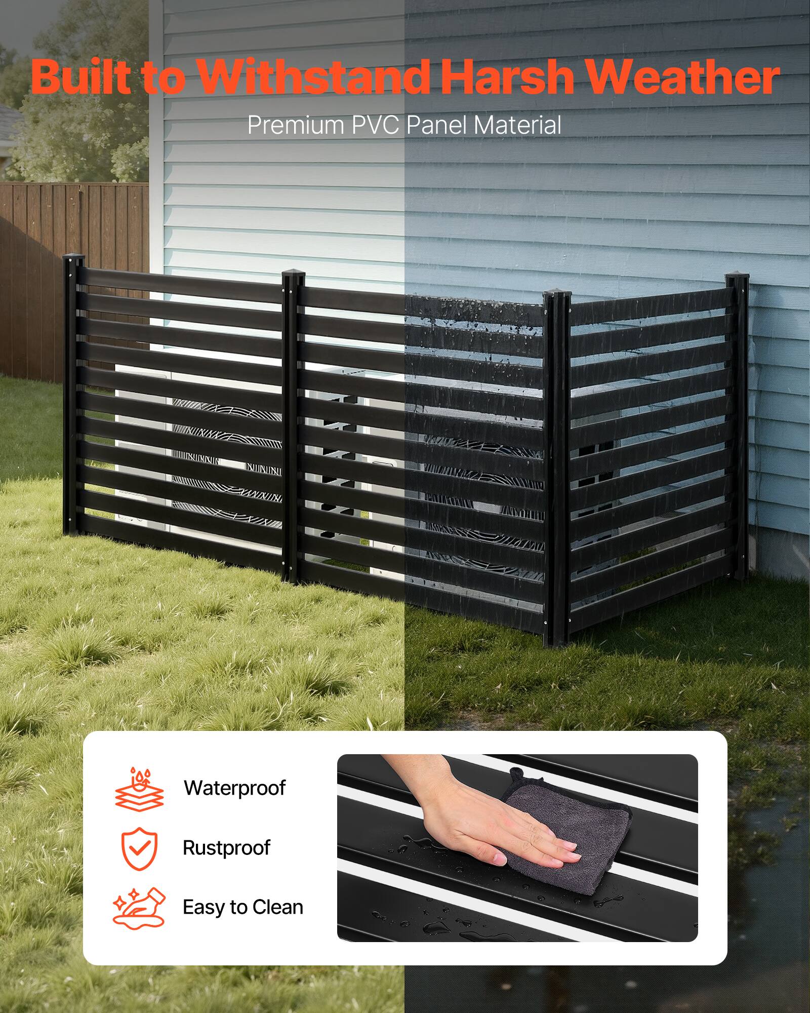 Built to Withstand Harsh Weather  
Premium PVC Panel Material  

- Waterproof  
- Rustproof  
- Easy to Clean