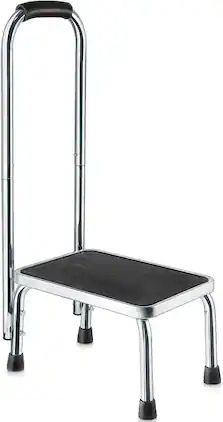 Medical King - Step Stool with Handle Chrome-Plated Steel, 330 lbs Capacity for Adults & Seniors for Bed, Bathroom & Kitchen Use - Silver