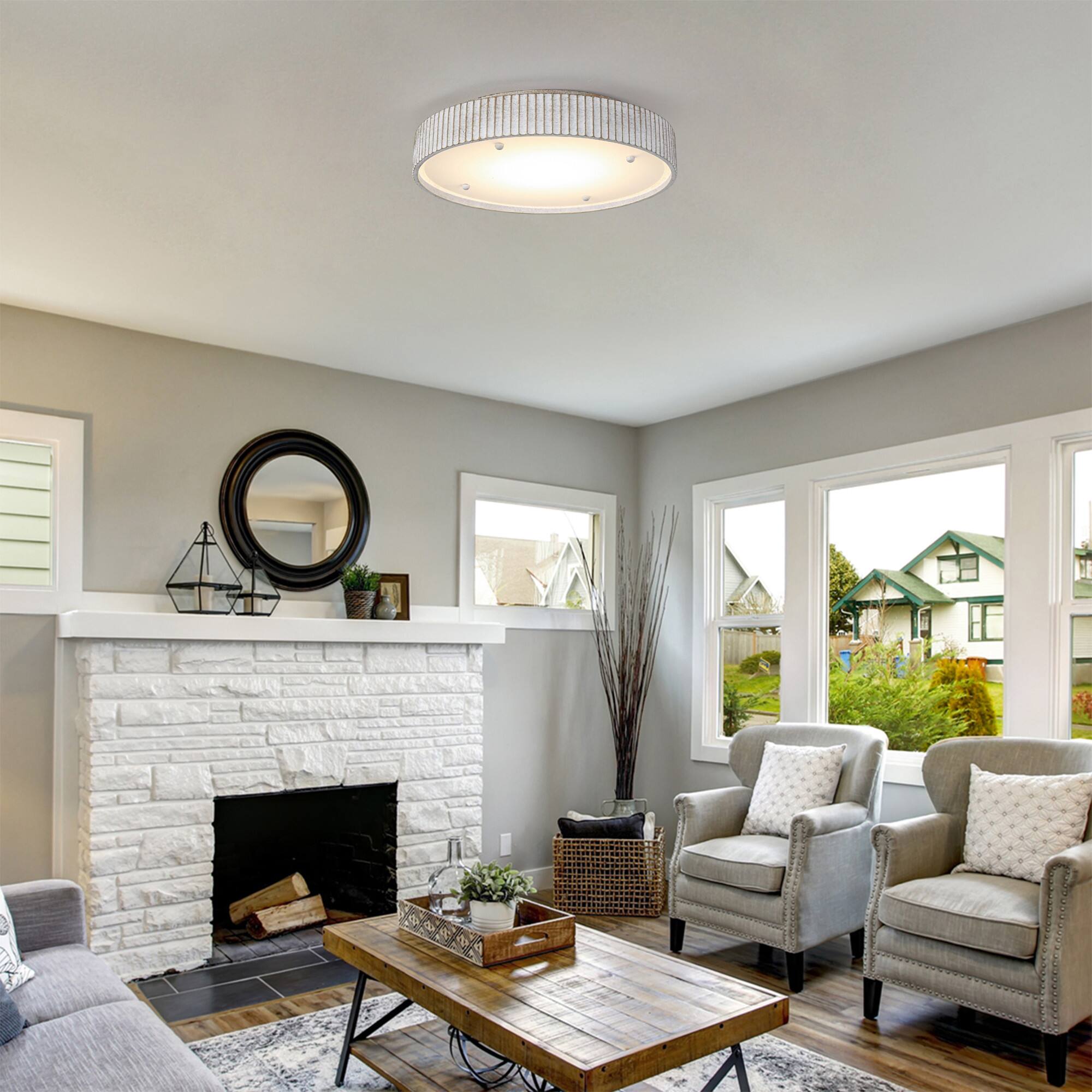 Back. Parrot Uncle - 17.5 in. White Integrated LED Dimmable Ceiling Light - White.