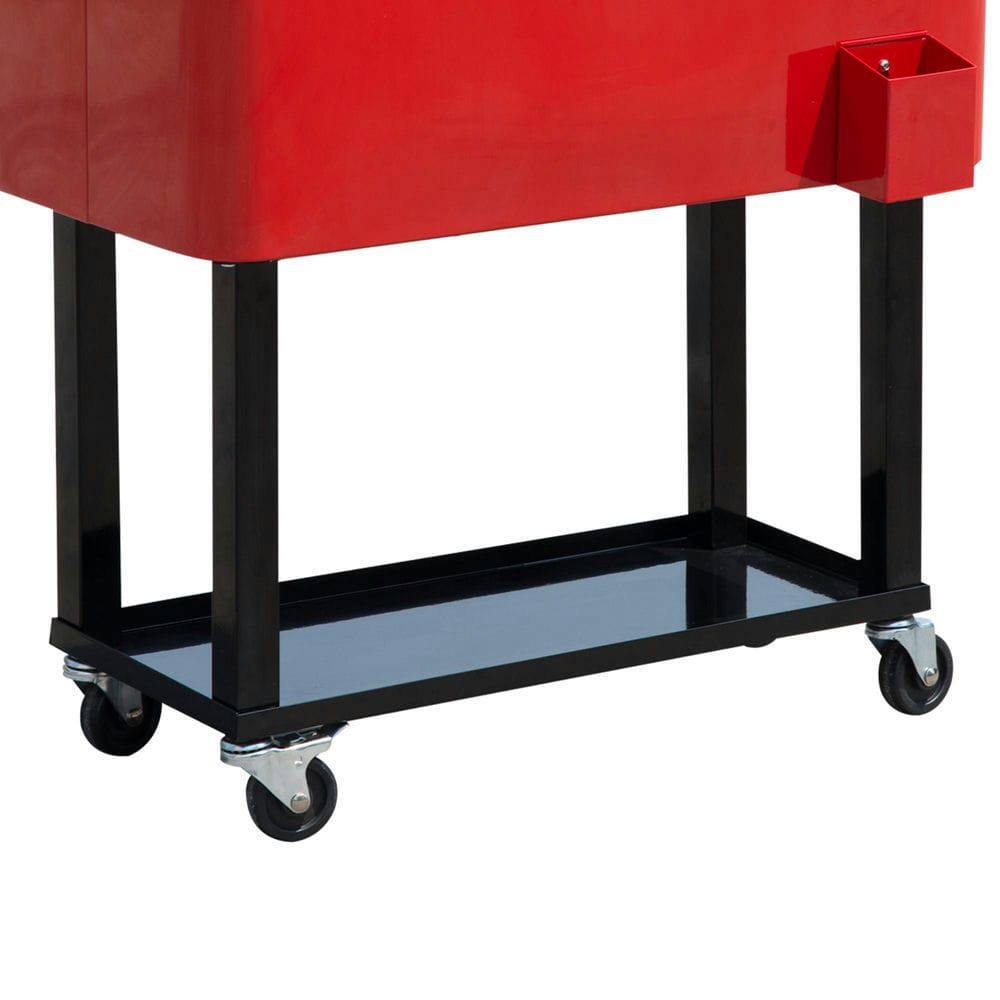 Angle. Resenkos - 80 QT Rolling Ice Chest Bin, Stand-Up Outdoor Drink Cooler Cart on Wheels for Party, Red - Red.