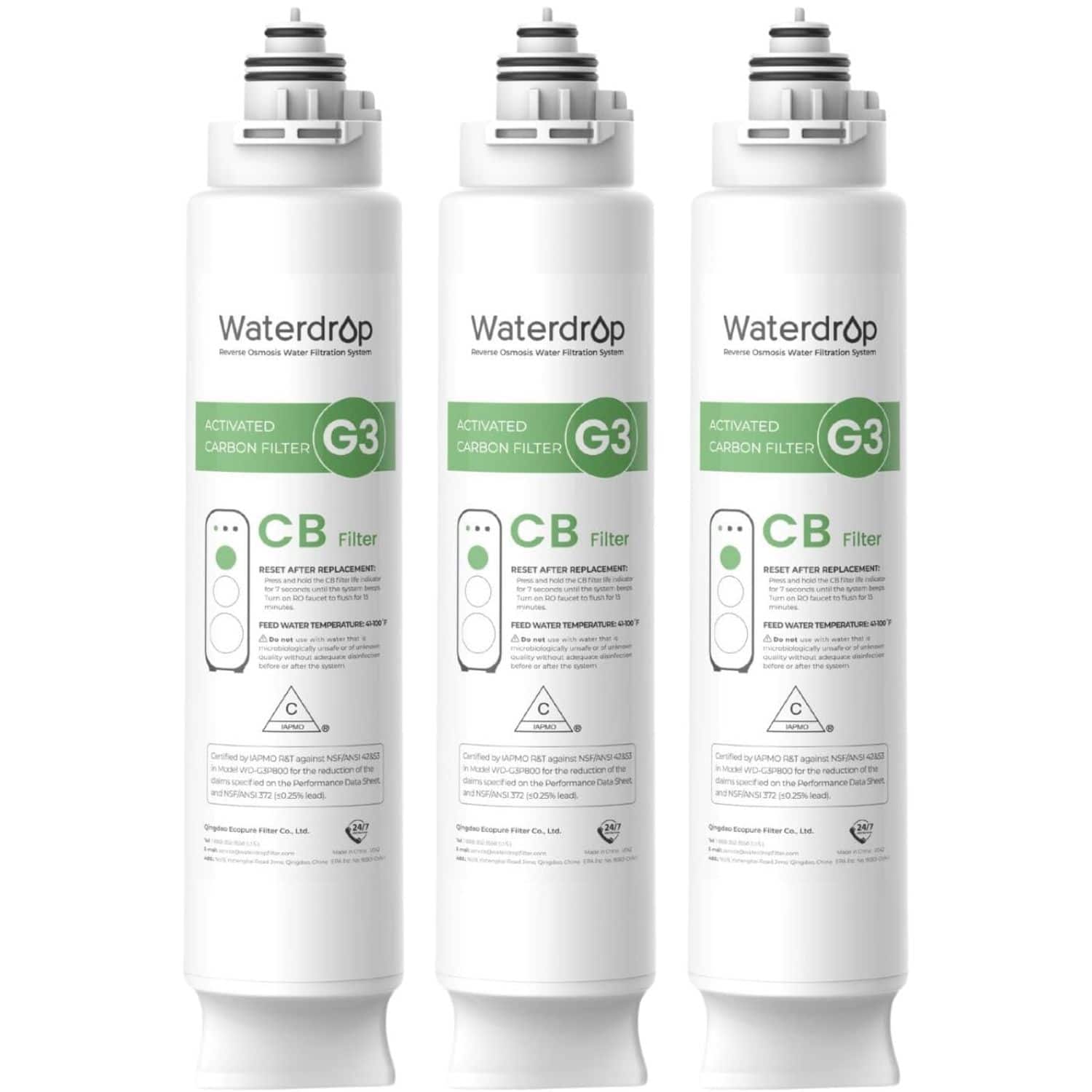 Waterdrop - WD-G3-CB Filter, Replacement for WD-G3-W, WD-G3P600 and WD-G3P800-W Reverse Osmosis System, 1-year Lifetime - White