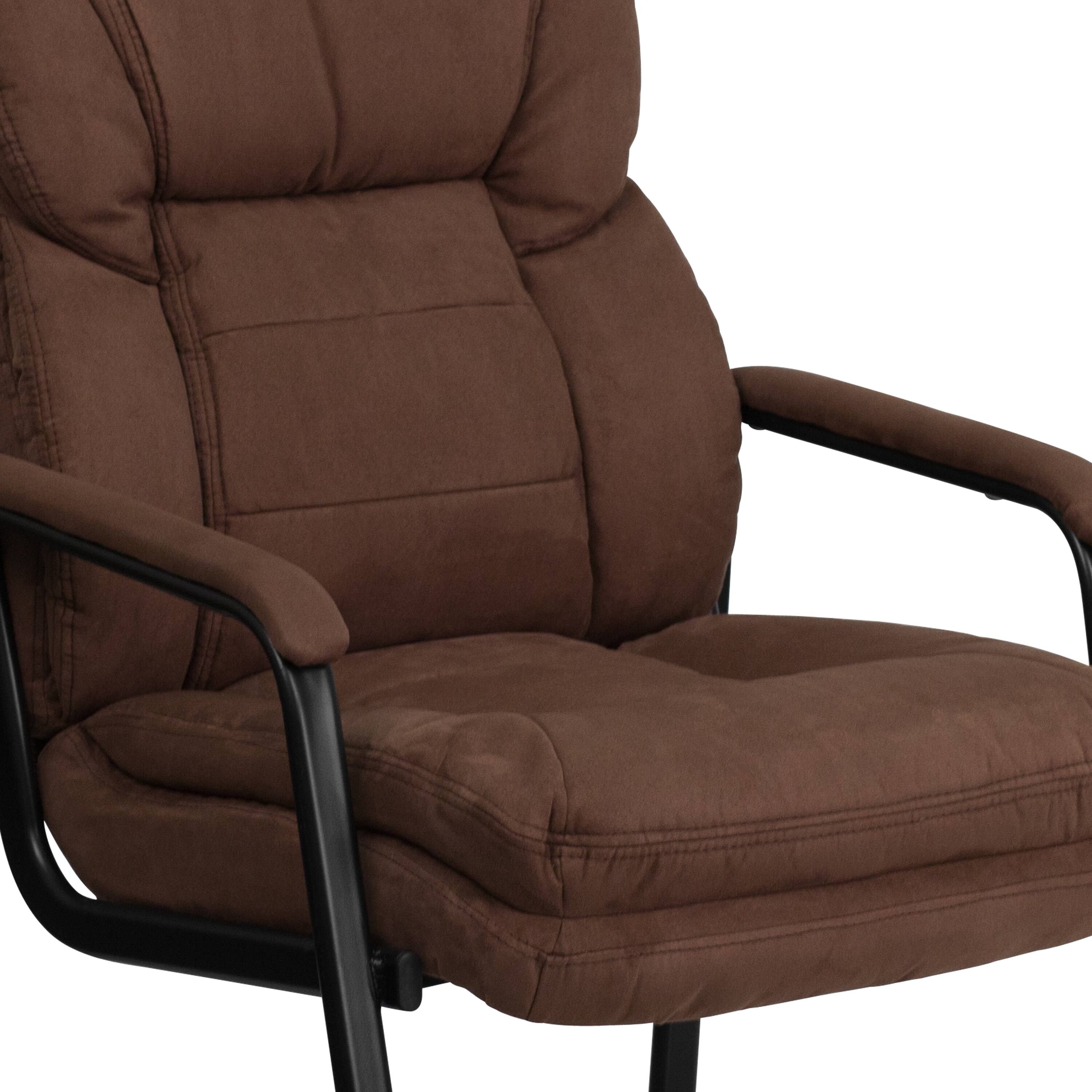 Alt View 8. Emma + Oliver - Executive Side Reception Chair with Lumbar Support and Sled Base - Brown Microfiber.