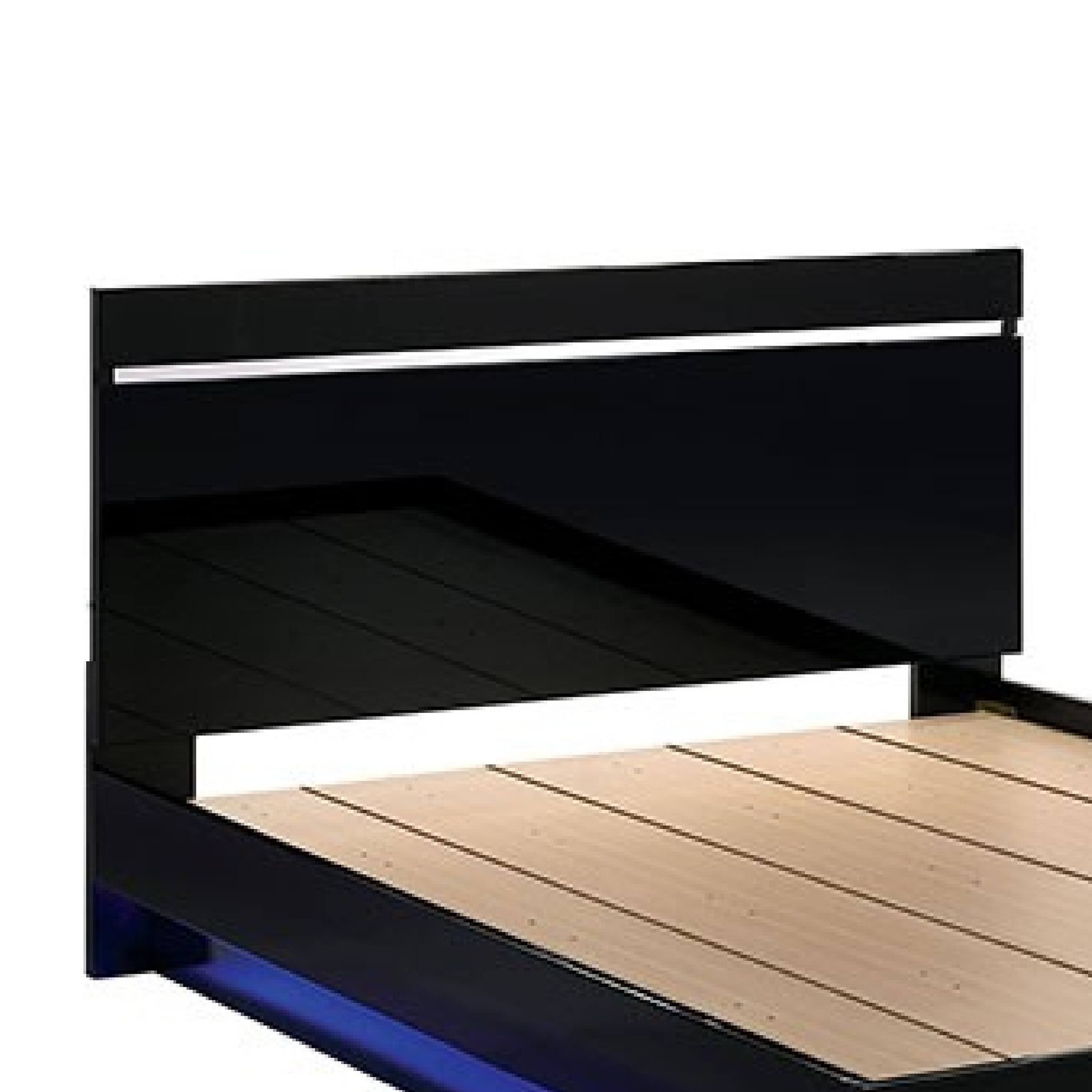 Alt View 2. Manhattan Lane - Pero Queen Size Bed, Chrome Accent Headboard, Black LED Footboard - Black, Chrome.