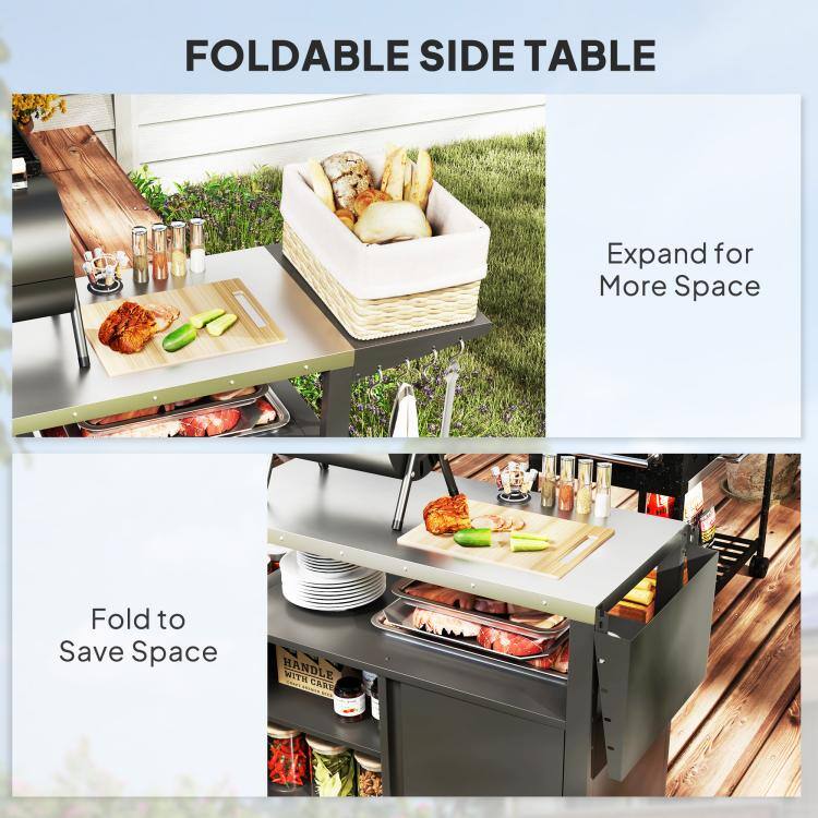 PULUZ Outdoor Grill Cart Table with Stainless Steel Top, Movable Pizza ...
