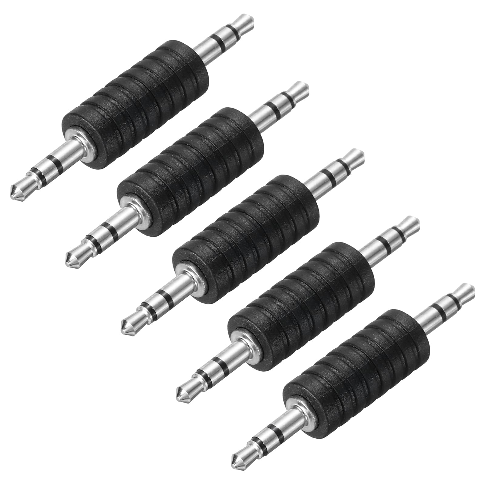 Unique Bargains - 5pcs 3.5mm M to 3.5mm M Connector Zn Alloy Ni Plated Stereo TRS for Audio/HP/Spkr/Player/Video Rcvr, Black/Silver - Black Silver