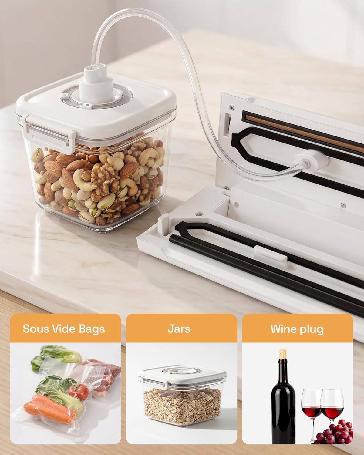 Sous Vide Bags  
Jars  
Wine plug