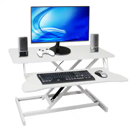 Front. GOODSILO - Adjustable Height Standing Laptop Desk | Sit Stand Up Workstation with Keyboard Tray - White.