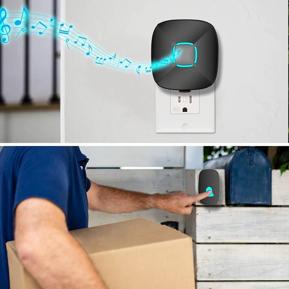 Angle. Schertz - Waterproof Wireless Doorbell Kit – 1000ft Range, 36 Chimes, Black - Black.