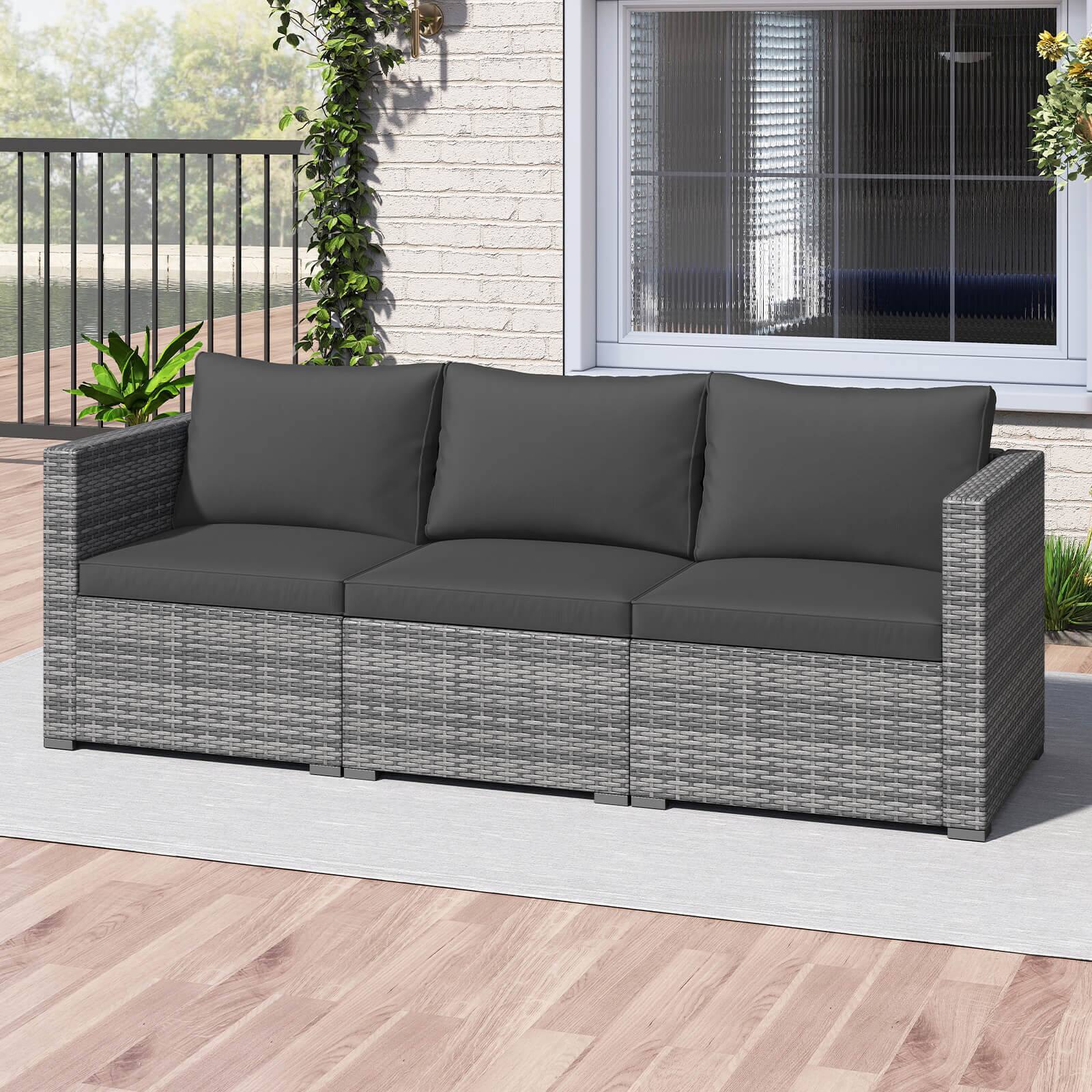 Alt View 3. Costway - Costway 3PCS Patio Sectional Sofa Set, PE Rattan Modular Couch Furniture Set with Cushions - Black + Mix Gray.