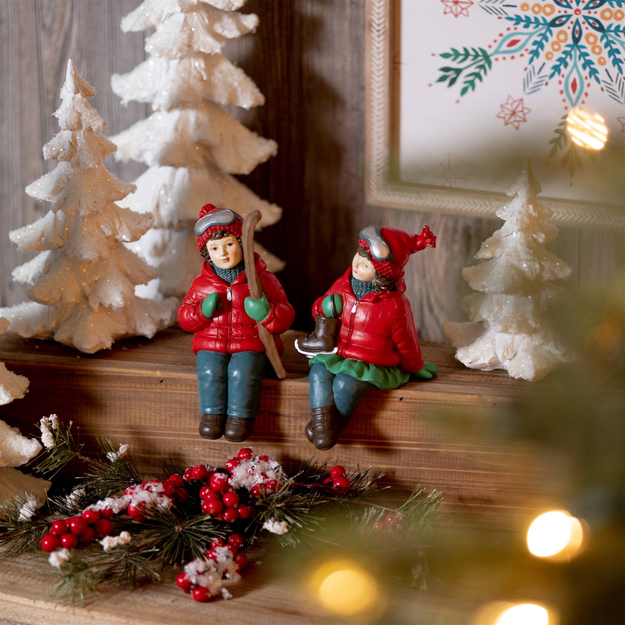 Angle. BreeBe - Holiday Children Shelf Sitter with Skis and Skates (Set of 4) - Red, Blue.