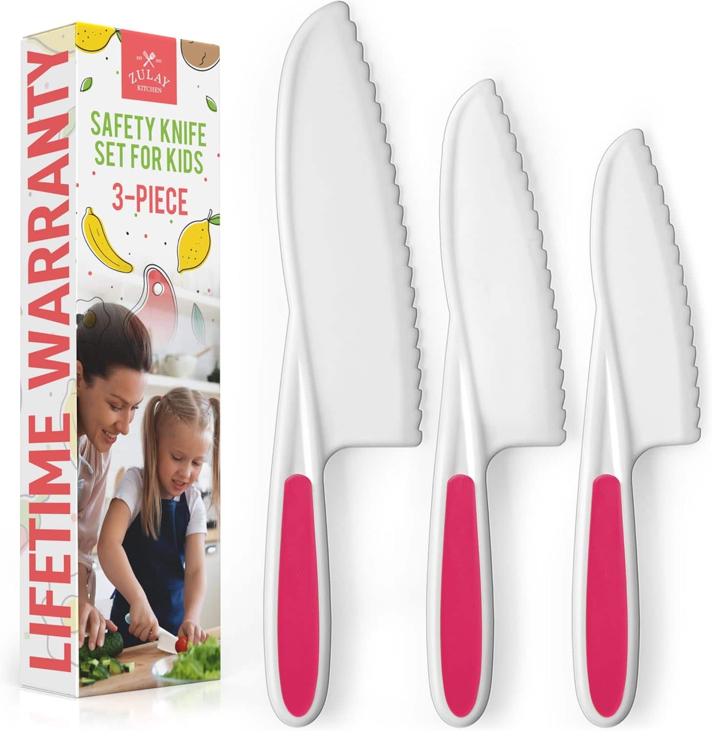 Zulay Kitchen - 3-Piece Kids Knife Set for Real Cooking & Baking - For Toddler Cutting Fruits, Veggies, & Cake - Hot Pink price history on PriceWatchPro