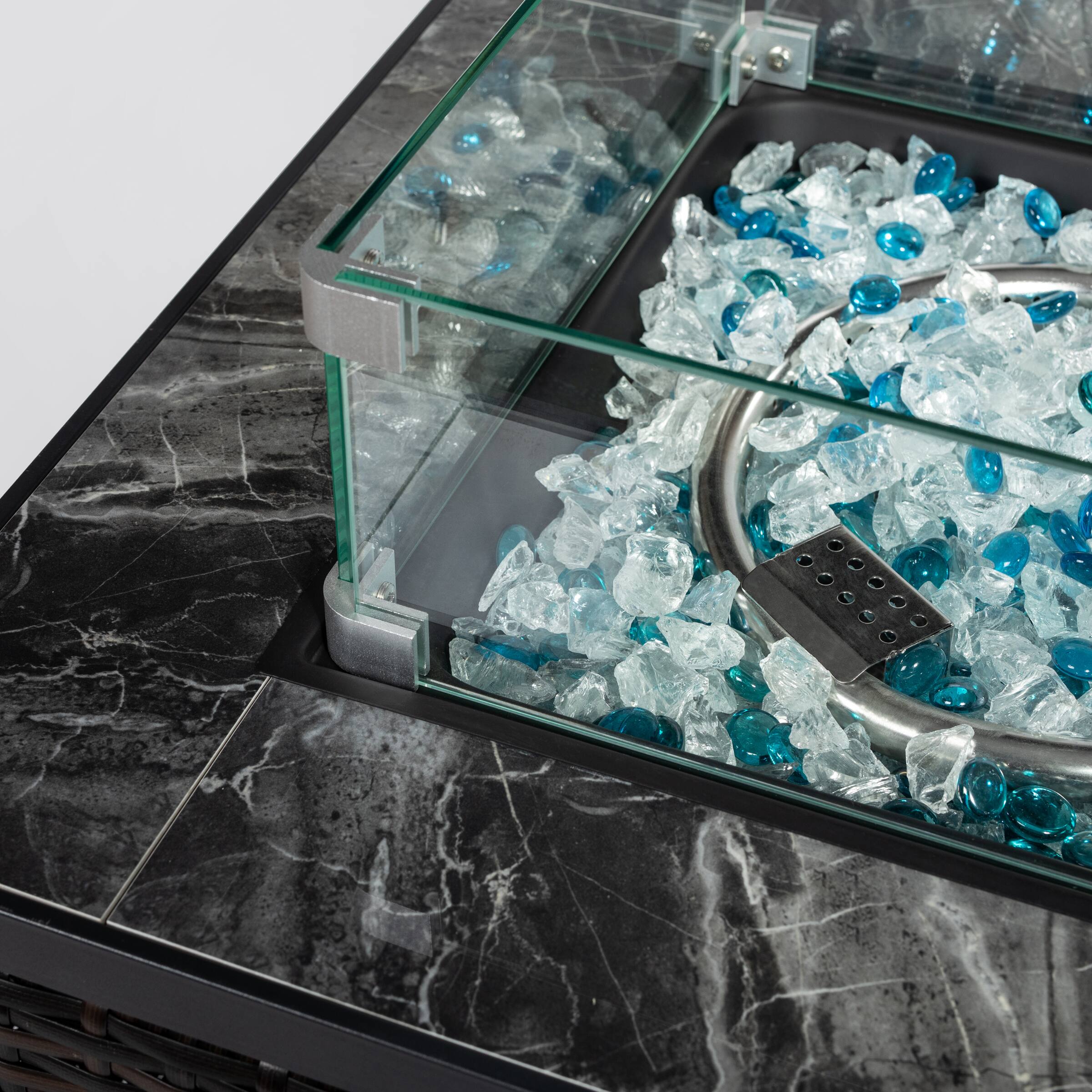 Alt View 7. APRILSOUL - 24 inch Propane Gas Fire Pit Table  Square Fire Pit Tile Tabletop Wicker Base for Outside Patio Deck Garden Courtyard - Espresso.