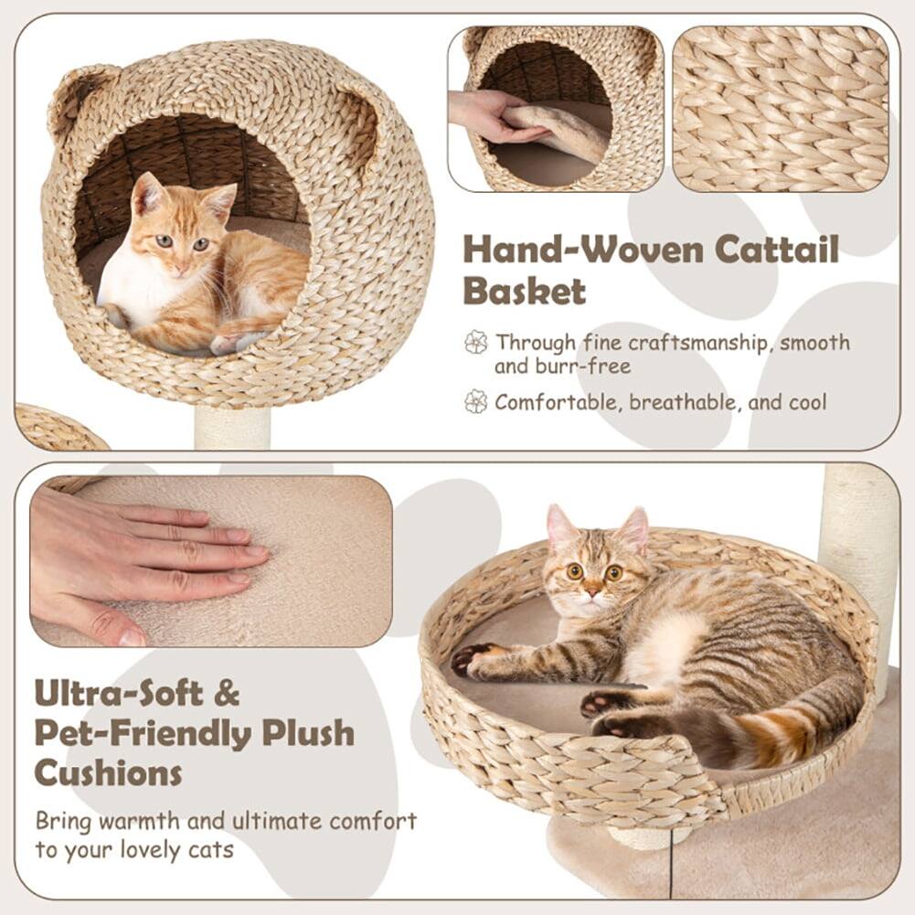 Hand-Woven Cattail Basket

- Through fine craftsmanship, smooth and burr-free
- Comfortable, breathable, and cool

Ultra-Soft & Pet-Friendly Plush Cushions

- Bring warmth and ultimate comfort to your lovely cats