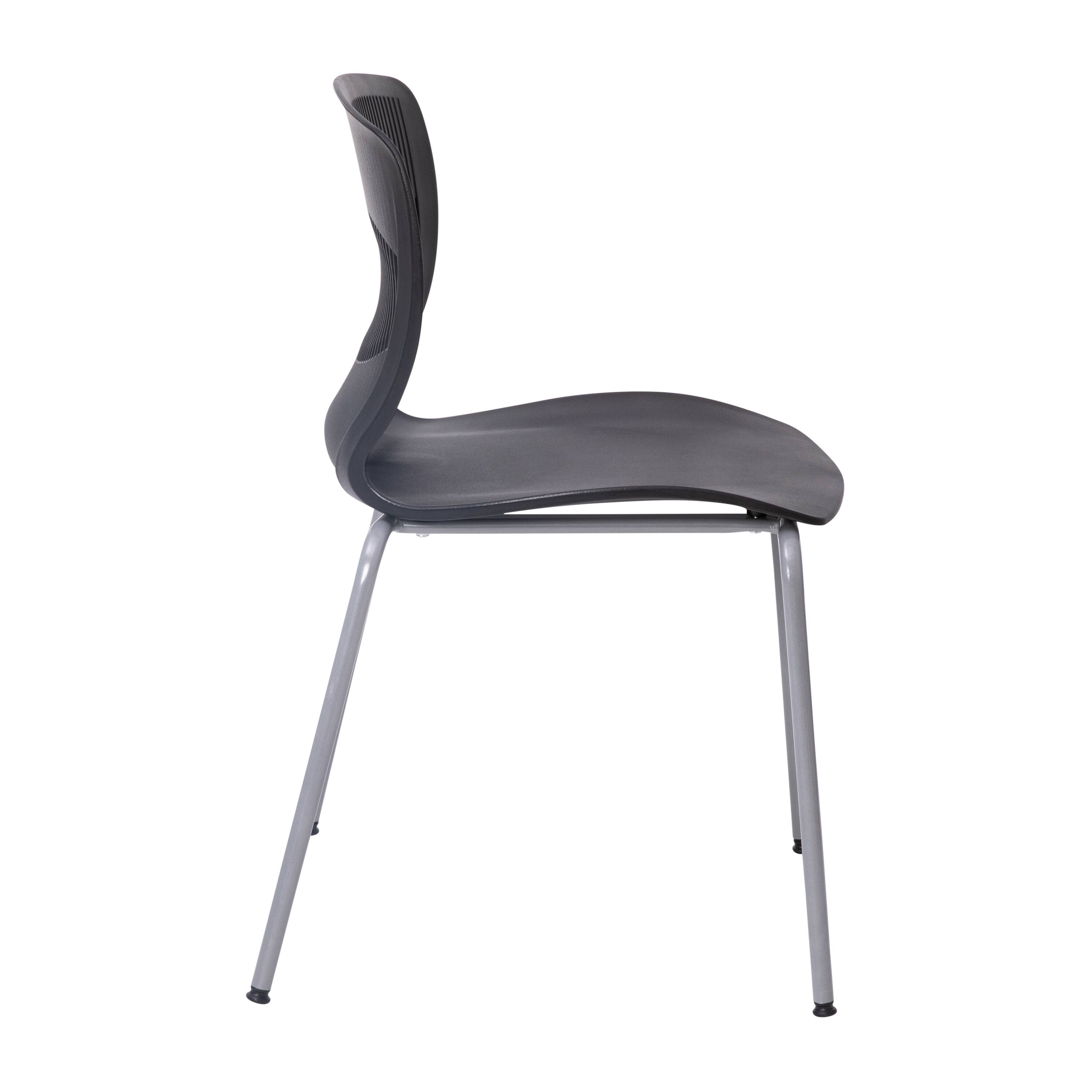 Alt View 8. Emma + Oliver - Arcana Series Heavy Duty 770 lb. Capacity Ergonomic Polypropylene Stack Chair with Lumbar Support and Steel Frame - Black.