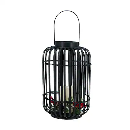 Front. Boyel Living - Black Bamboo Lantern with White LED Candle.